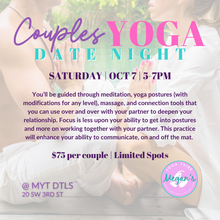  Couples Yoga Date Night, Saturday, Oct 7, 5-7PM with Savannah