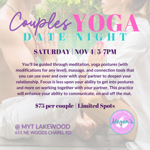  Couples Yoga Date Night, Saturday, Nov 4, 5-7PM with Savannah